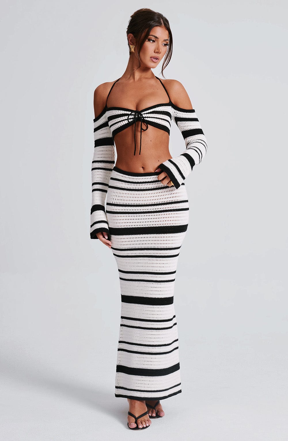 Sophia - Falda maxi de verano en blanco y negro