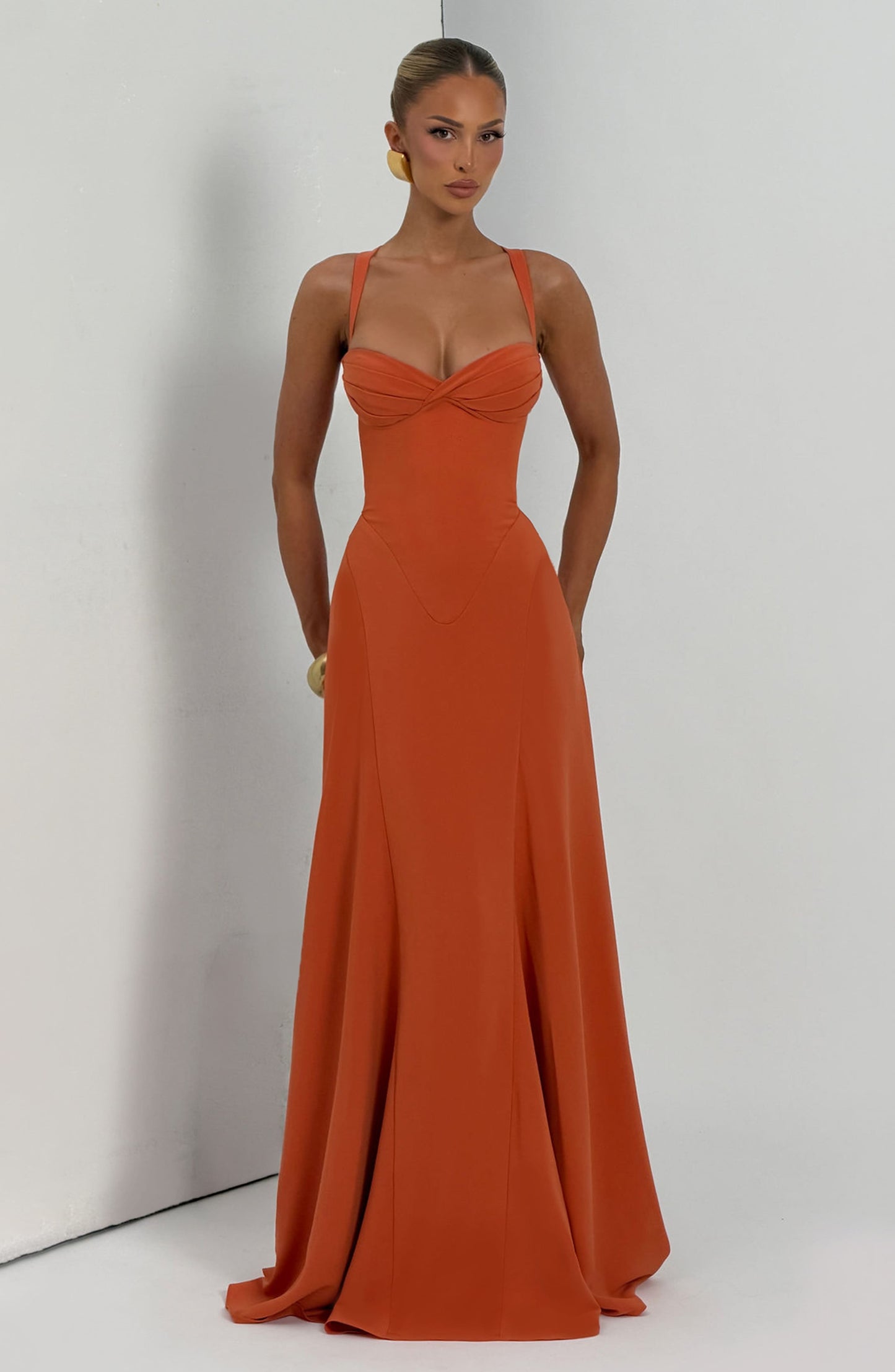 Vestido largo de verano Samantha - Naranja quemado