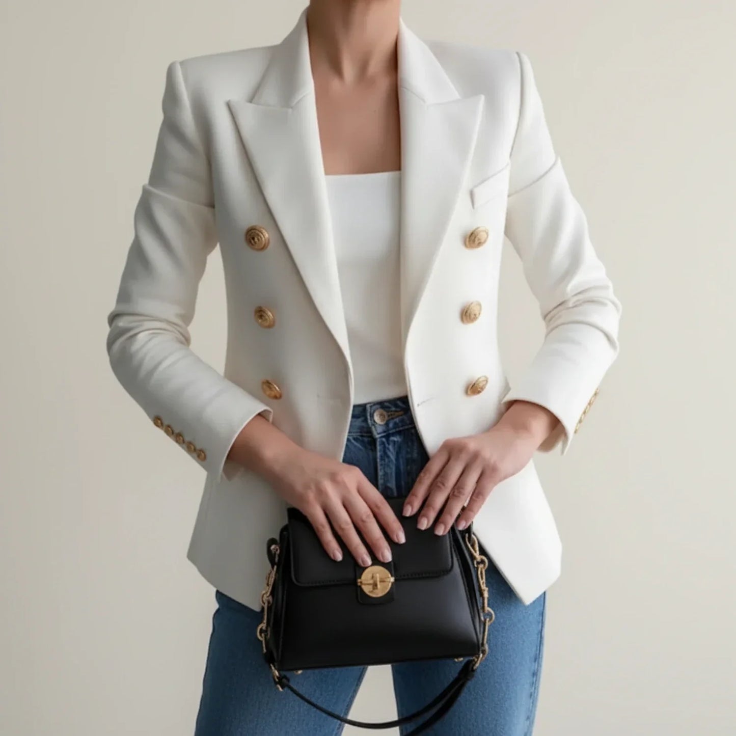 Luvrefashion | Tailored Double Breasted Blazer for in White - front view