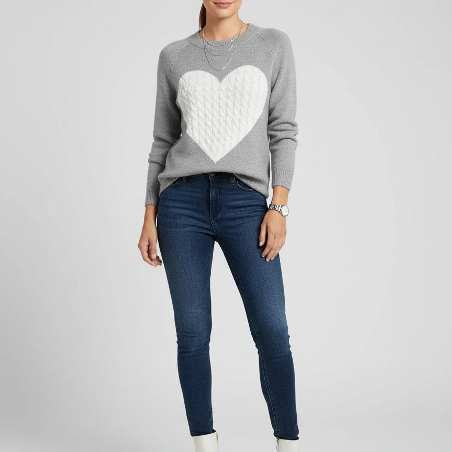 Luvrefashion | Heart Patterned Sweater for in Gray - back view