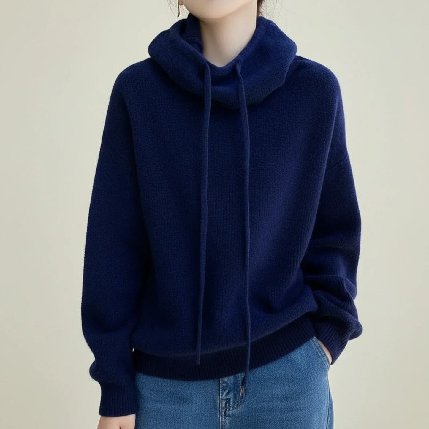 Luvrefashion | Cozy Winter Sweater with Hood for in Brown - detail view