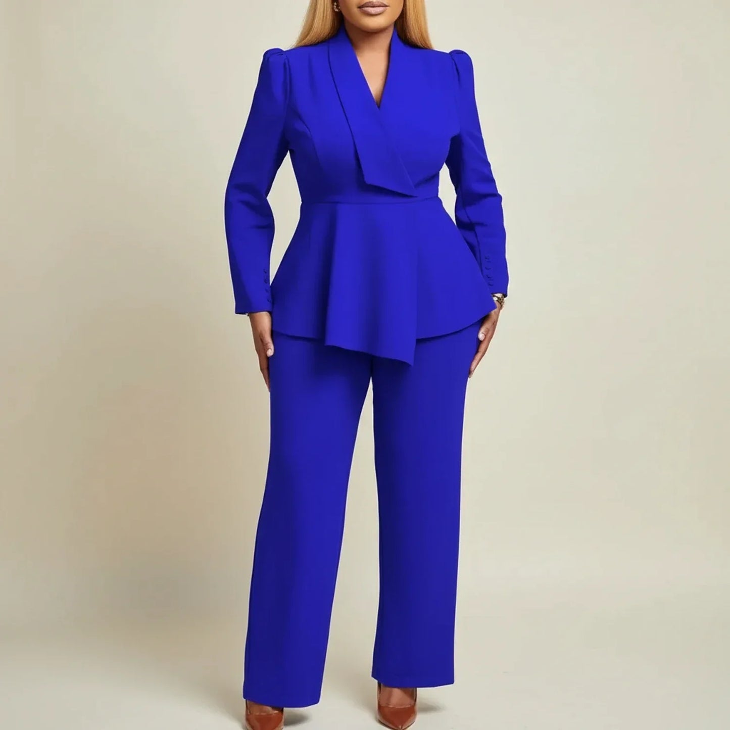 Luvrefashion | Peplum Blazer Suit for in Khaki - back view