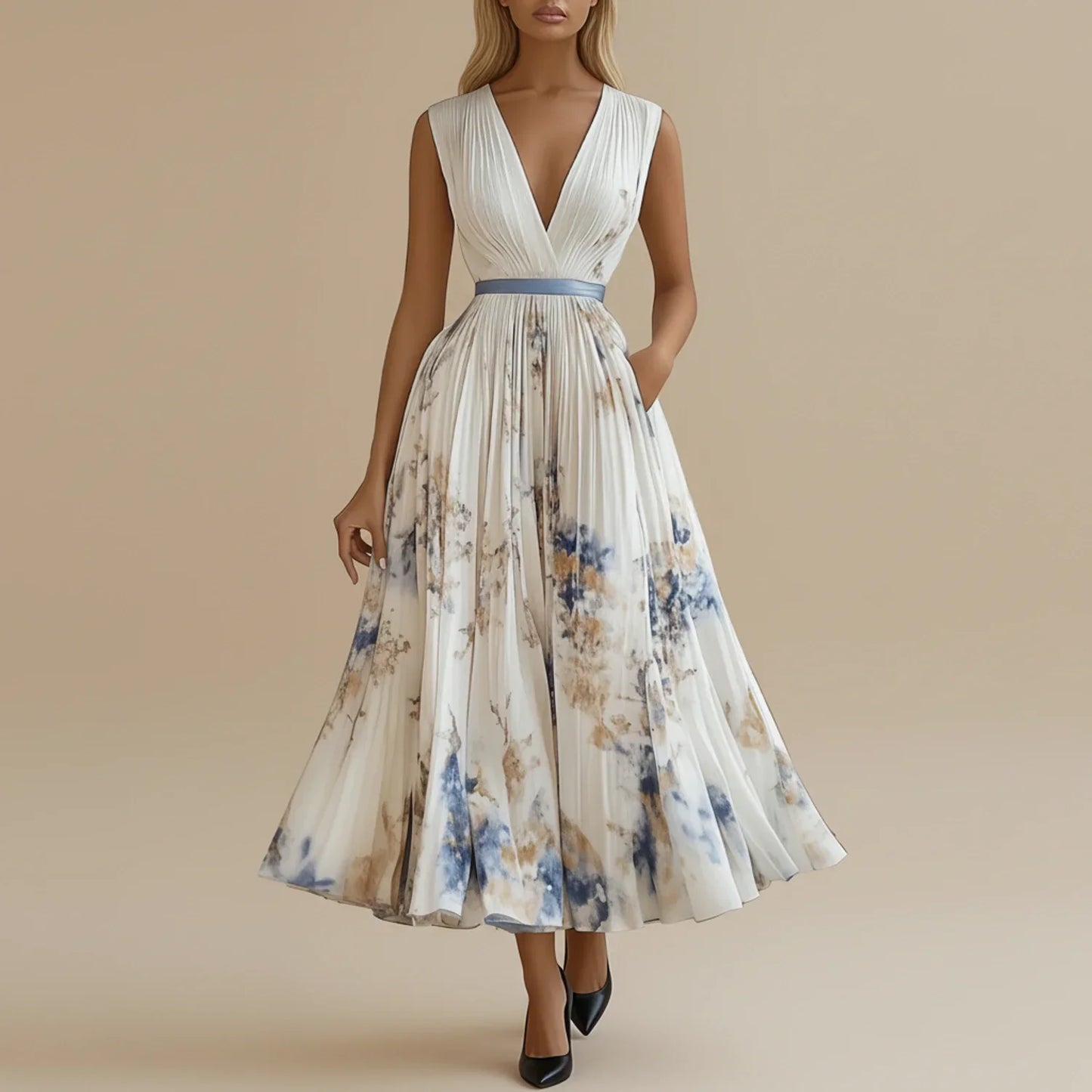 Luvrefashion | Floral Midi A Line Dress for in White - side view
