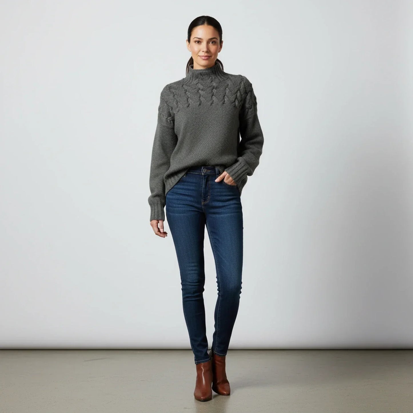Luvrefashion | Ladies' High Neck Pullover Sweater in Brown - image 12