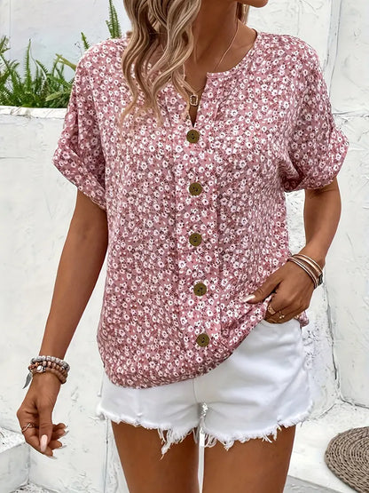 Luvrefashion | Wolena Easygoing Floral Button Up Blouse in Floral - back view