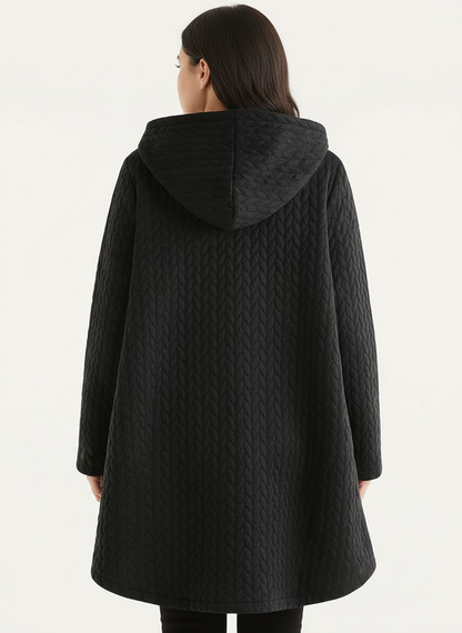 Luvrefashion | Casual Quilted Jacket with Textured Design & Wooden Buttons in Black - side view