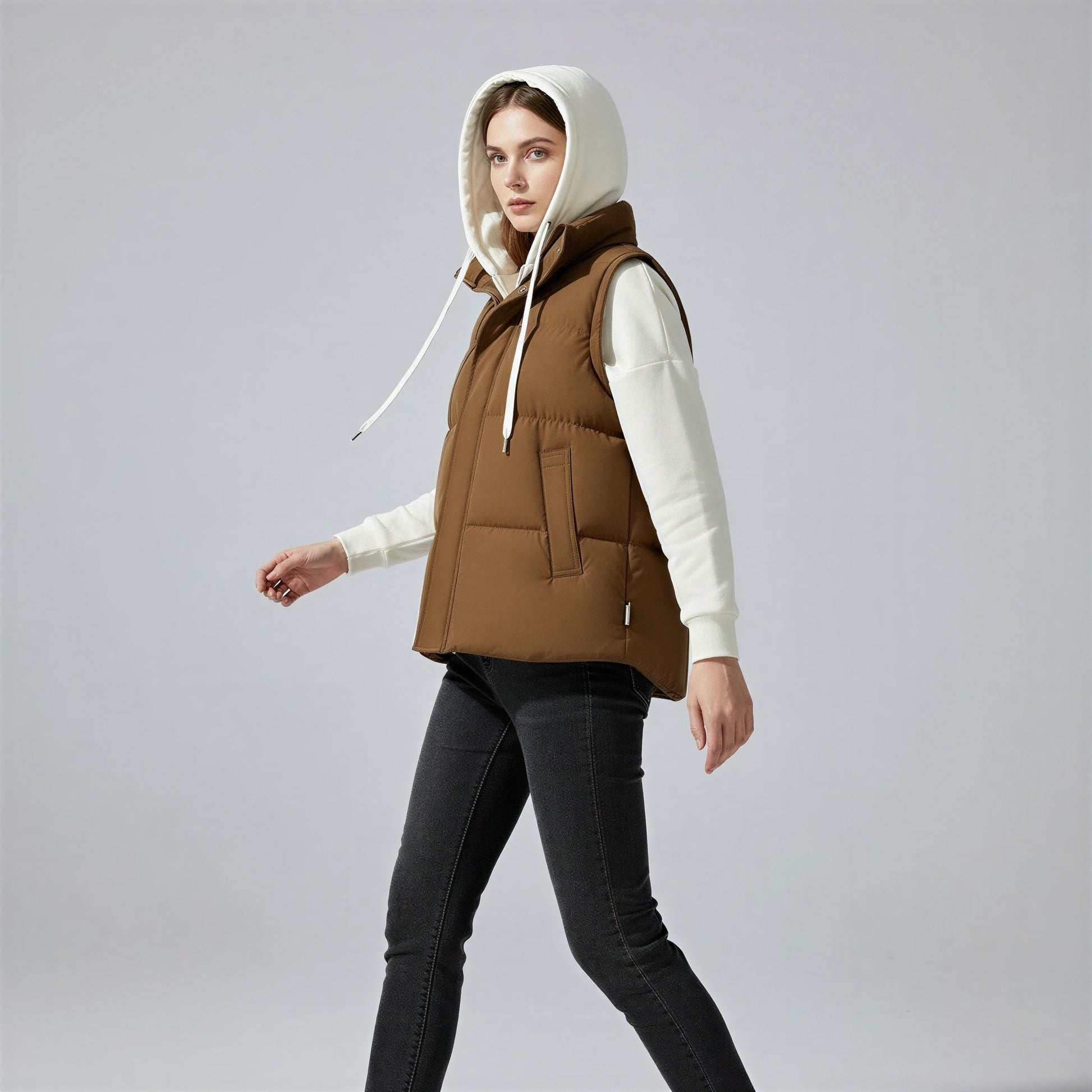 Luvrefashion | Removable Hood Quilted Vest in White - image 7