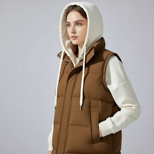 Luvrefashion | Removable Hood Quilted Vest in White - front view