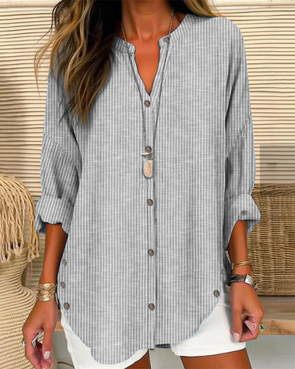Luvrefashion | Betty Chic Loose Fit Long Sleeve Button Up Blouse in Blue - back view