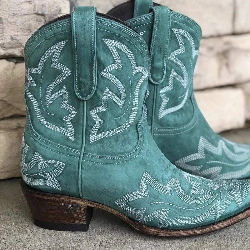 Luvrefashion | Lena Embroidered Ankle Western Booties in Brown - back view