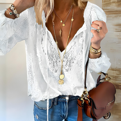 Luvrefashion | Kelly Chic Boho Blouse Featuring a Cutout Neckline in Khaki - side view