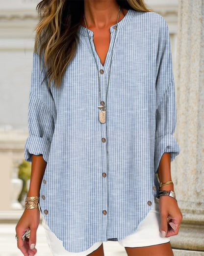 Luvrefashion | Betty Chic Loose Fit Long Sleeve Button Up Blouse in Blue - image 6
