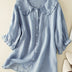 Lillian | Camisa de algodón de moda para mujer con cuello suelto con volantes - Azul