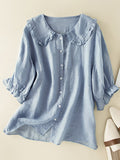 Lillian | Camisa de algodón de moda para mujer con cuello suelto con volantes