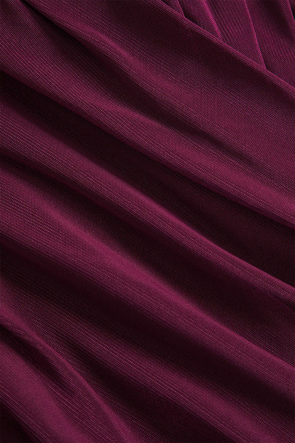 Luvrefashion | Fern Long Sleeve Ruched Mesh Top in Burgundy - styled look
