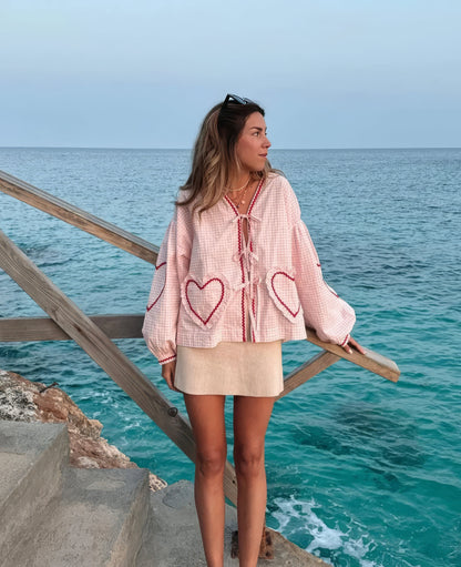 Luvrefashion | Betty Chic Heart Blouse for Fashionable in Pink - side view