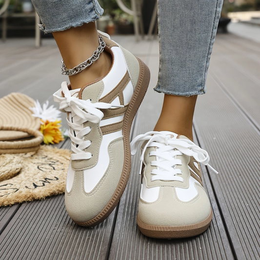 Luvrefashion | Anna Stylish Lace Up Sneakers in Khaki - front view