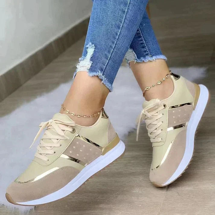 Luvrefashion | Nicolette Stylish Lace Up Shoes with Metallic Accents in Khaki - front view