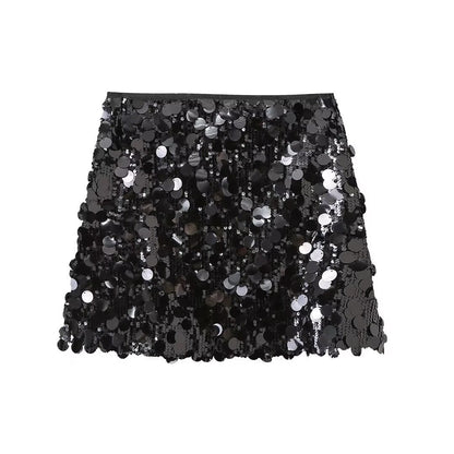 Luvrefashion | Alice Glittering Sequin Skirt in Black - back view