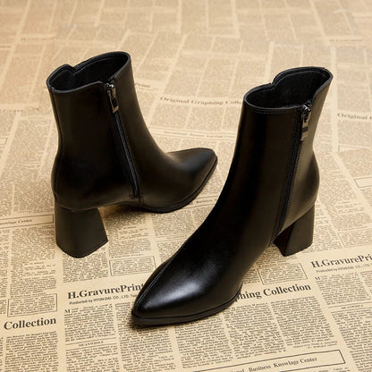Luvrefashion | Lena Stylish Heeled Ankle Boots for in Black - back view