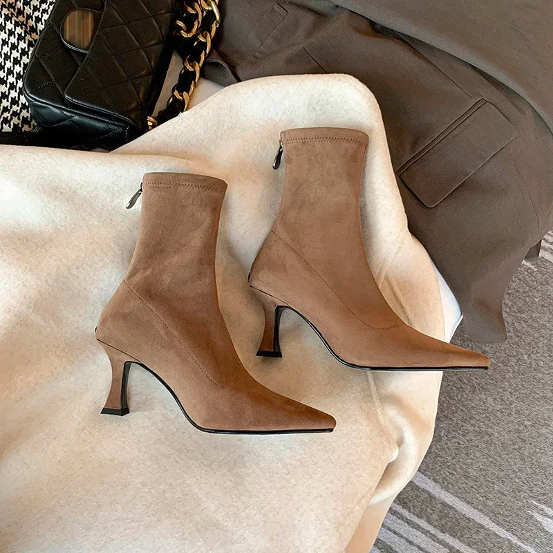Luvrefashion | Clara Stylish Pointed Toe Ankle Boots for in Brown - image 6
