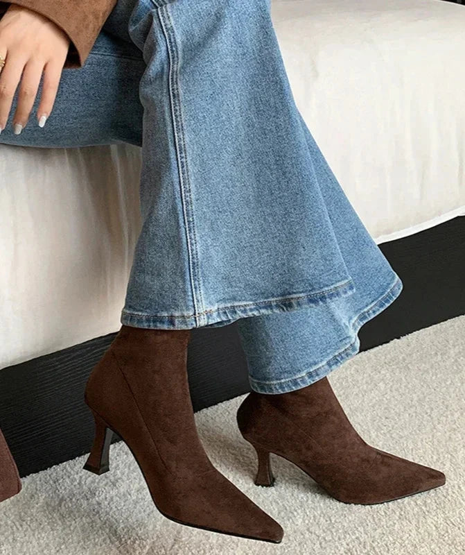 Luvrefashion | Clara Stylish Pointed Toe Ankle Boots for in Brown - front view