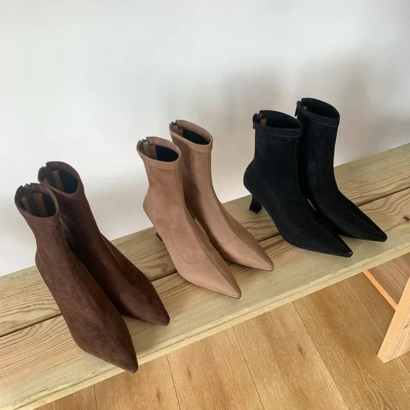 Luvrefashion | Clara Stylish Pointed Toe Ankle Boots for in Brown - image 9