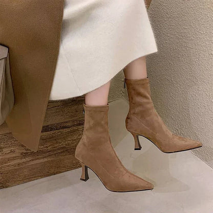 Luvrefashion | Clara Stylish Pointed Toe Ankle Boots for in Brown - detail view
