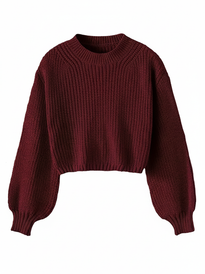 Luvrefashion | Cropped Sweater for with Voluminous Sleeves in Black - back view