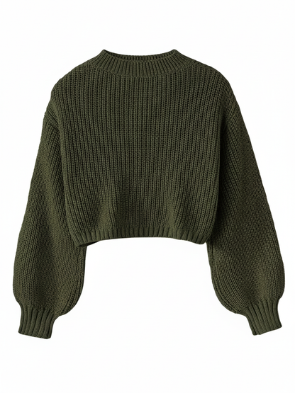 Luvrefashion | Cropped Sweater for with Voluminous Sleeves in Black - image 6