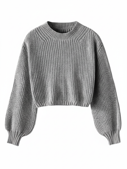 Luvrefashion | Cropped Sweater for with Voluminous Sleeves in Black - image 7