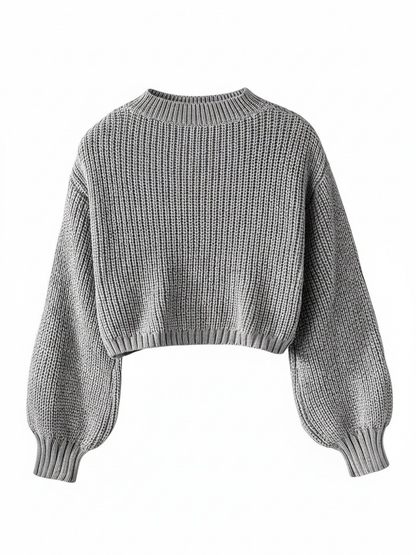 Luvrefashion | Cropped Sweater for with Voluminous Sleeves in Black - image 8