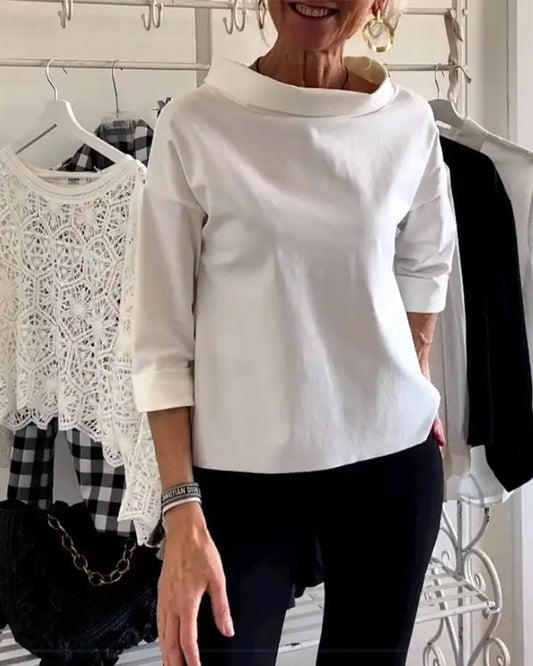 Luvrefashion | Diane Elevated Neckline in White - front view