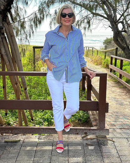 Luvrefashion | Whitney Versatile Striped Shirt for Any Occasion in Baby Pink - side view