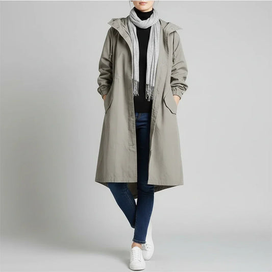 Luvrefashion | Long Hooded Coat for in Light Gray - front view