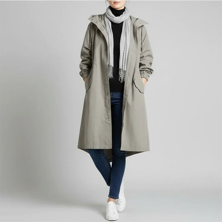 Luvrefashion | Long Hooded Coat for in Light Gray - front view
