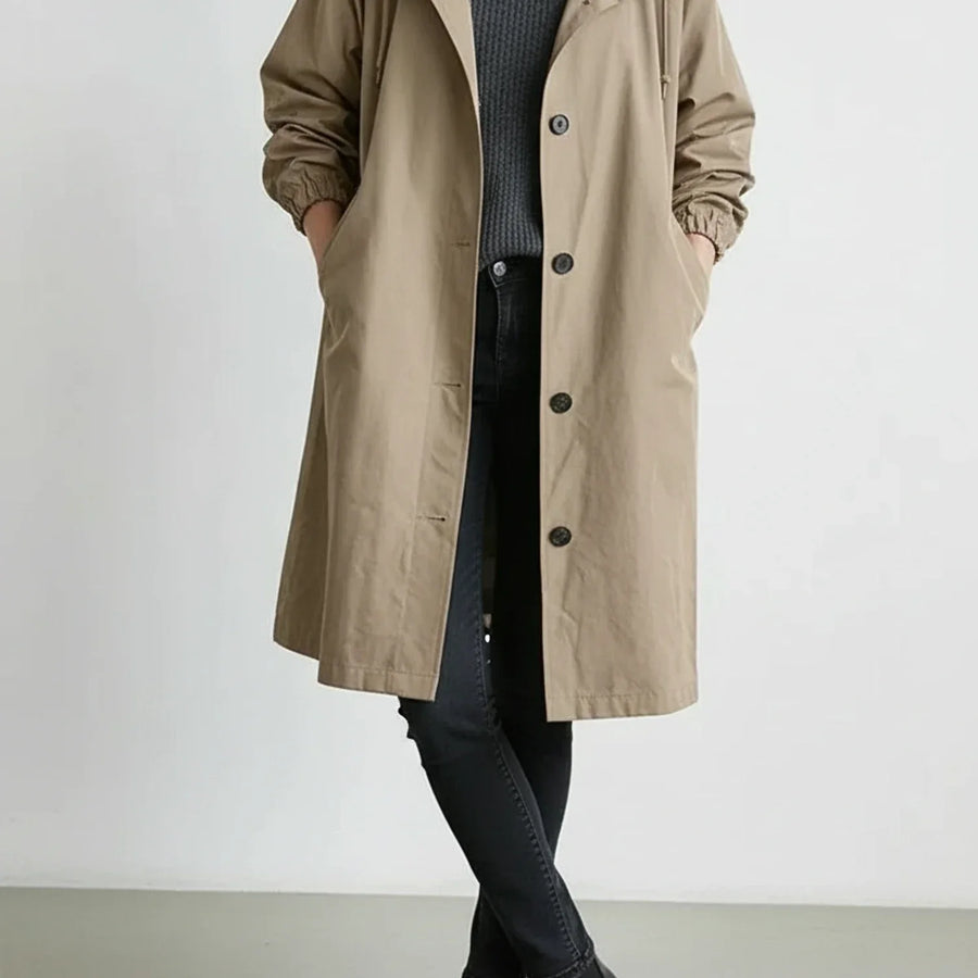 Luvrefashion | Long Hooded Coat for in Light Gray - side view