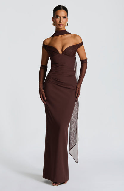 Vestido largo de verano Sophia Plum Brown