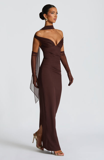 Vestido largo de verano Sophia Plum Brown