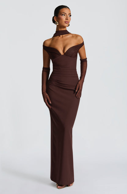 Vestido largo de verano Sophia Plum Brown