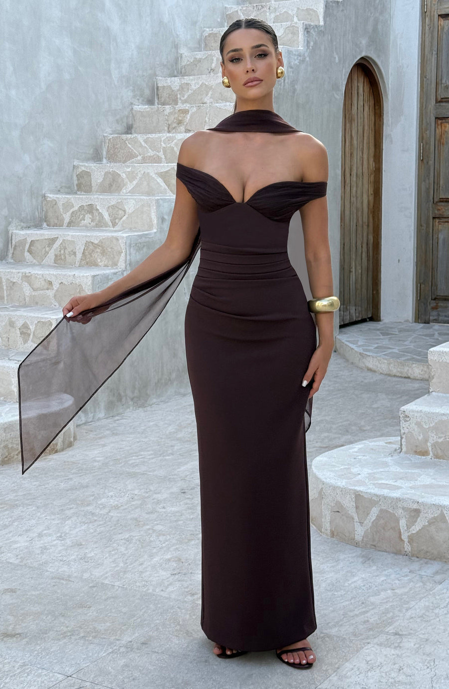 Vestido largo de verano Sophia Plum Brown