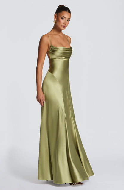 Vestido veraniego largo Sofia - Verde oliva claro