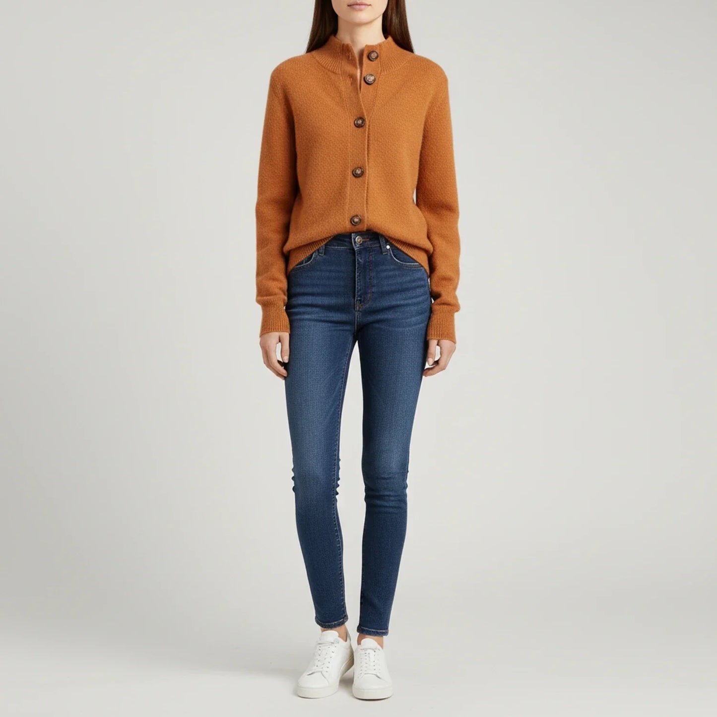 Luvrefashion | Ladies' Cardigan Sweater in Orange - side view