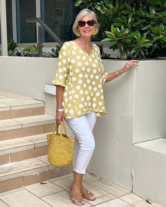Luvrefashion | Dulce Timelessly Elegant Vintage Print Top in Sky Blue - front view