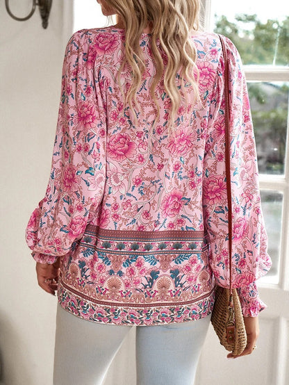 Luvrefashion | Linda Chic Floral Summer Blouse in Pink - back view