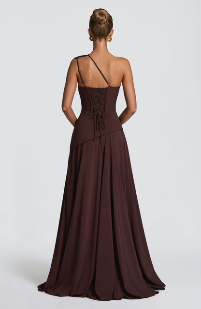 Vestido de verano maxi Sophia en marrón ciruela
