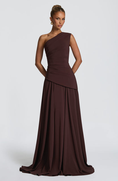Vestido de verano maxi Sophia en marrón ciruela