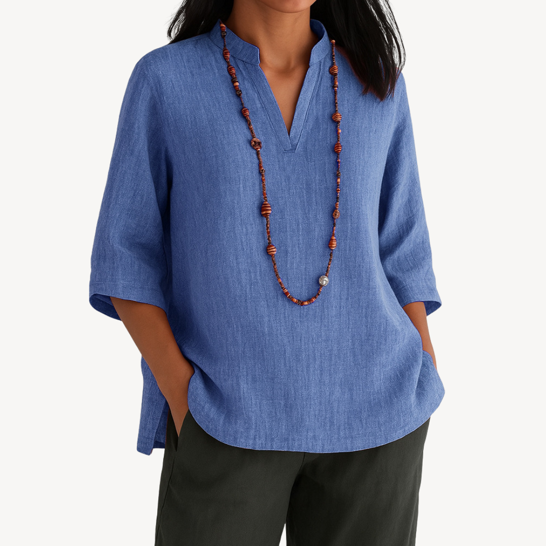 Luvrefashion | Linda Elegant Tunic Top in Blue - front view