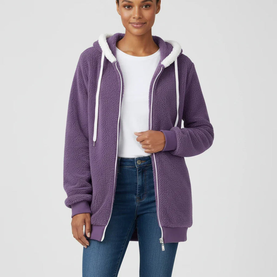 Luvrefashion | Ladies' Zip Up Hooded Sweater in Black - back view