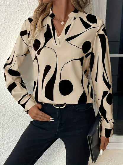 Luvrefashion | Stella Printed Long Sleeve Blouse for in Apricot - front view